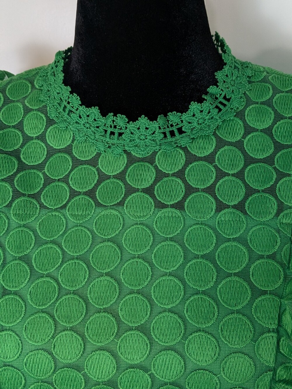Ivy & Sage Green Polka Dot Lace Ruffle Sleeveless Round Neck Blouse Sz L - Picture 4 of 10
